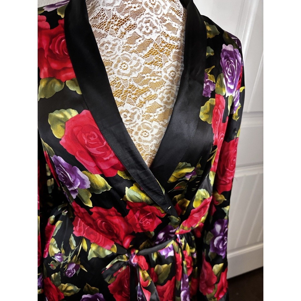 VTG Rare!! Victoria's Secret 100% Silk Black Rose Floral Maxi Robe Women's Small - Picture 3 of 11
